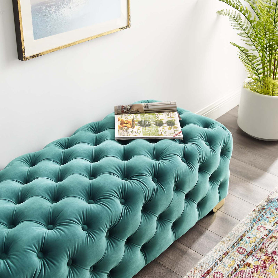 Sensible Button Tufted Performance Velvet Bench.