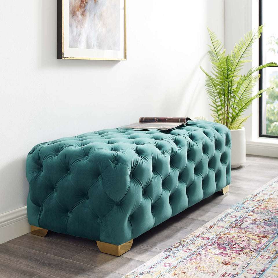 Sensible Button Tufted Performance Velvet Bench.
