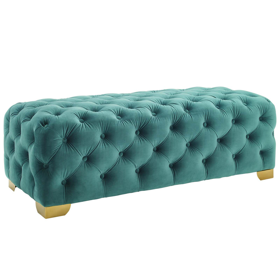 Sensible Button Tufted Performance Velvet Bench.