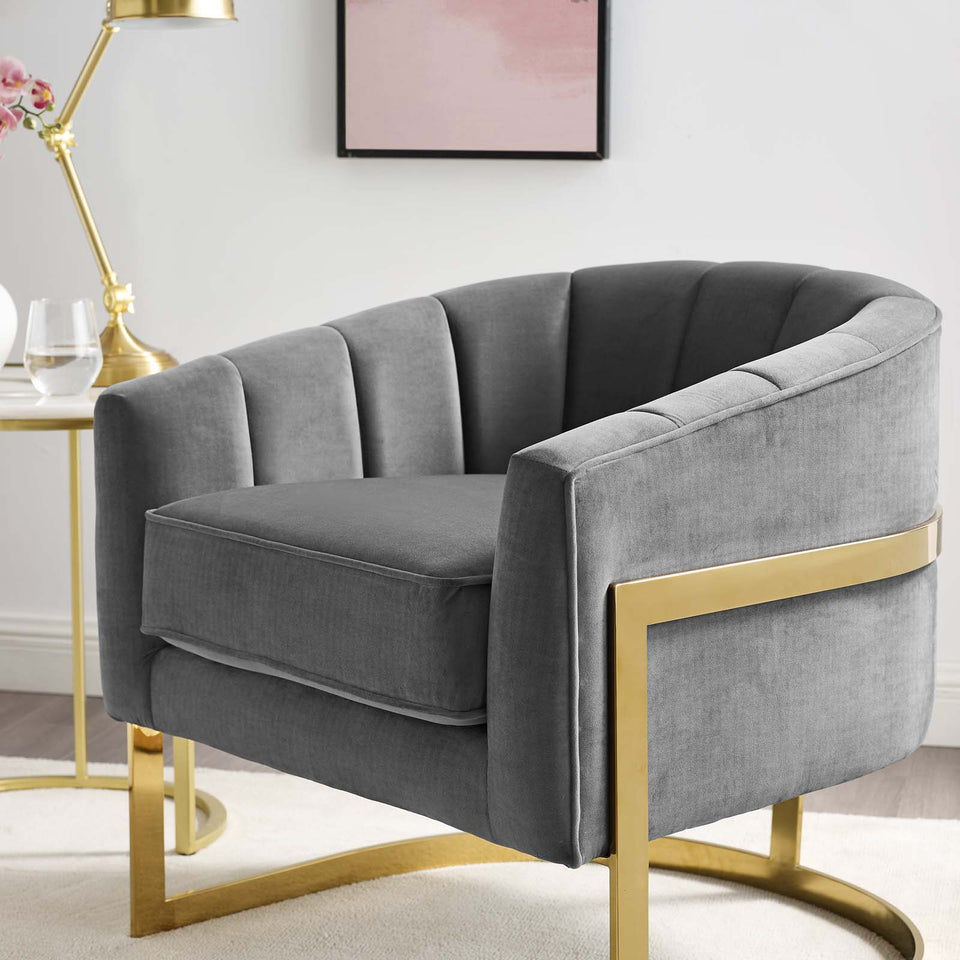 Esteem Vertical Channel Tufted Performance Velvet Accent Armchair.