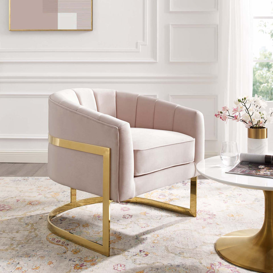 Esteem Vertical Channel Tufted Performance Velvet Accent Armchair.