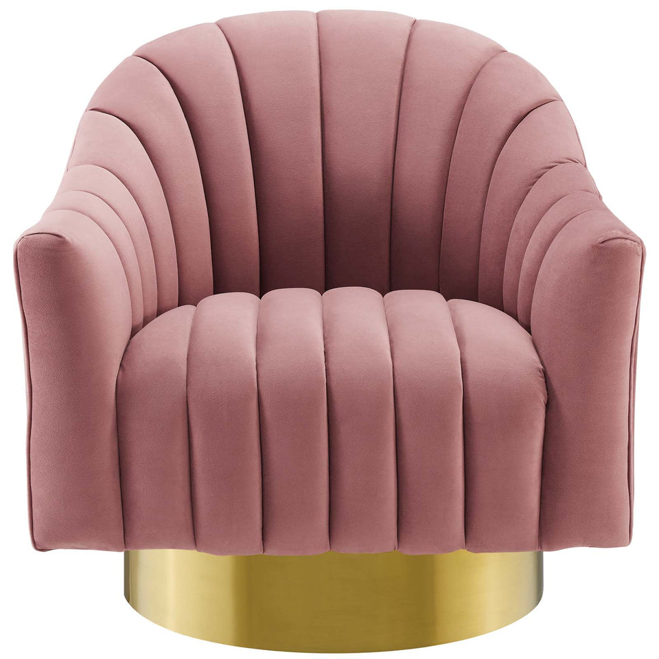 Buoyant Vertical Channel Tufted Accent Lounge Performance Velvet Swivel Chair.