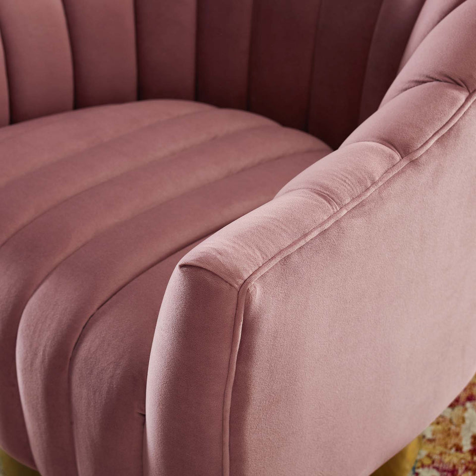 Buoyant Vertical Channel Tufted Accent Lounge Performance Velvet Swivel Chair.