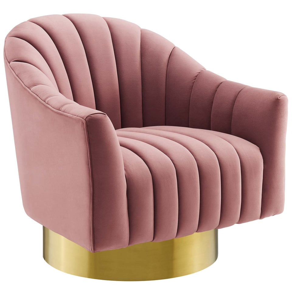 Buoyant Vertical Channel Tufted Accent Lounge Performance Velvet Swivel Chair.