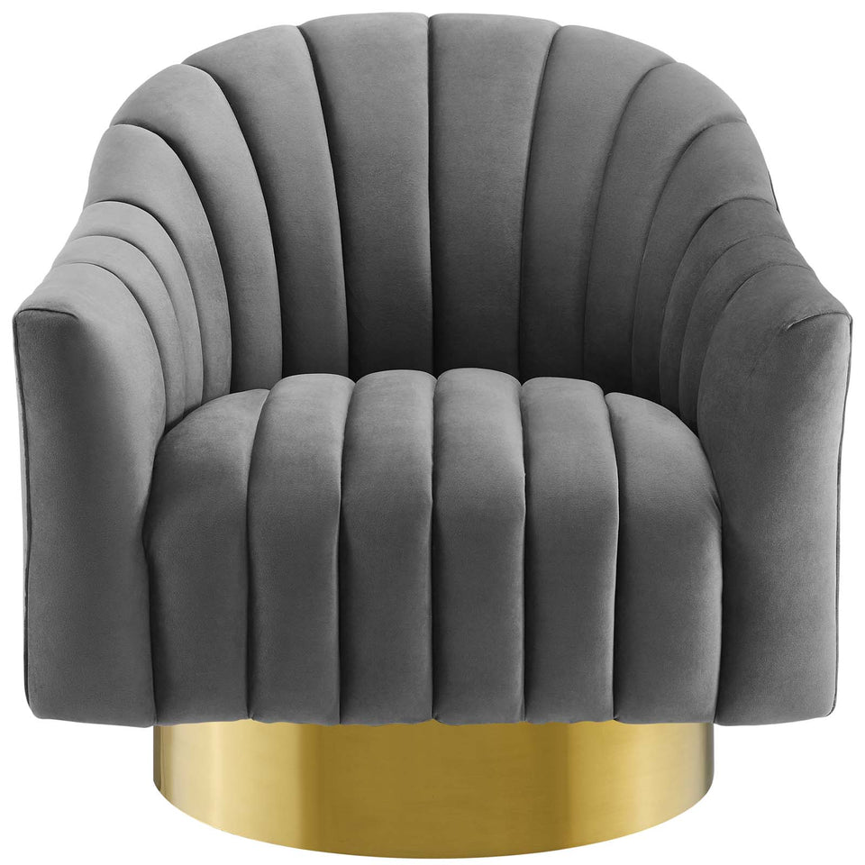 Buoyant Vertical Channel Tufted Accent Lounge Performance Velvet Swivel Chair.