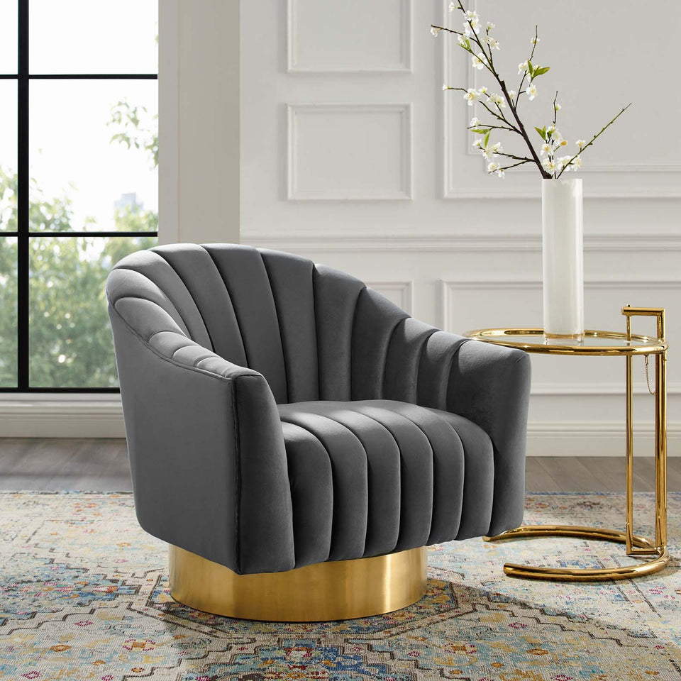 Buoyant Vertical Channel Tufted Accent Lounge Performance Velvet Swivel Chair.