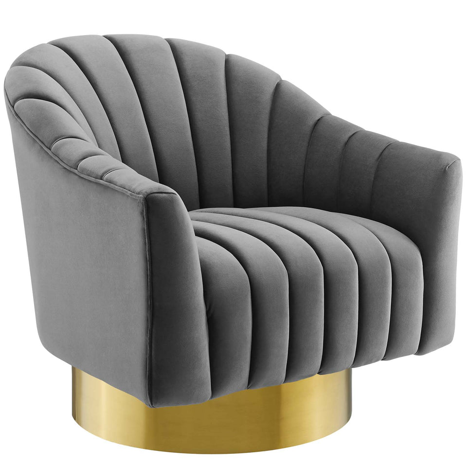 Buoyant Vertical Channel Tufted Accent Lounge Performance Velvet Swivel Chair.