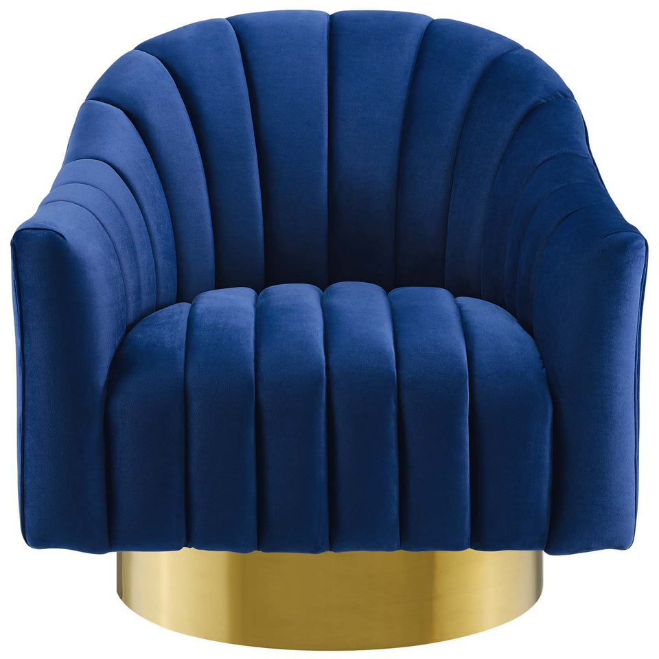 Buoyant Vertical Channel Tufted Accent Lounge Performance Velvet Swivel Chair.