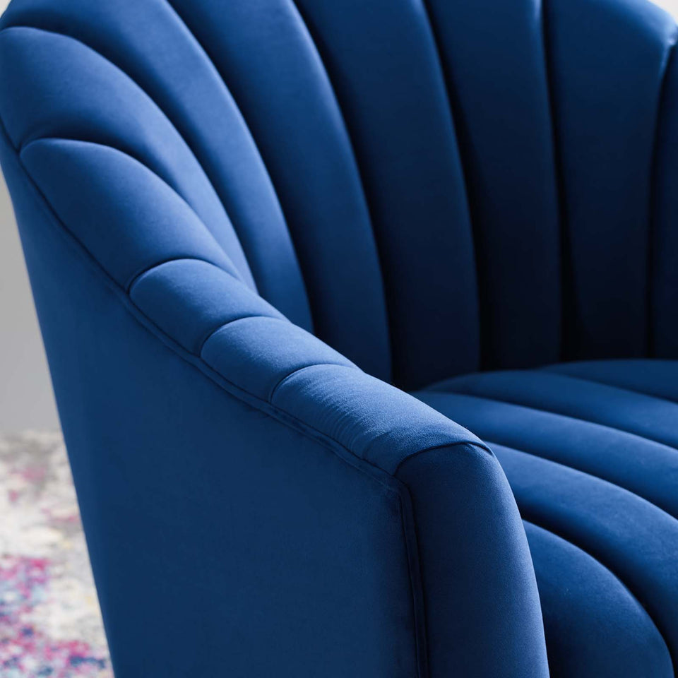 Buoyant Vertical Channel Tufted Accent Lounge Performance Velvet Swivel Chair.