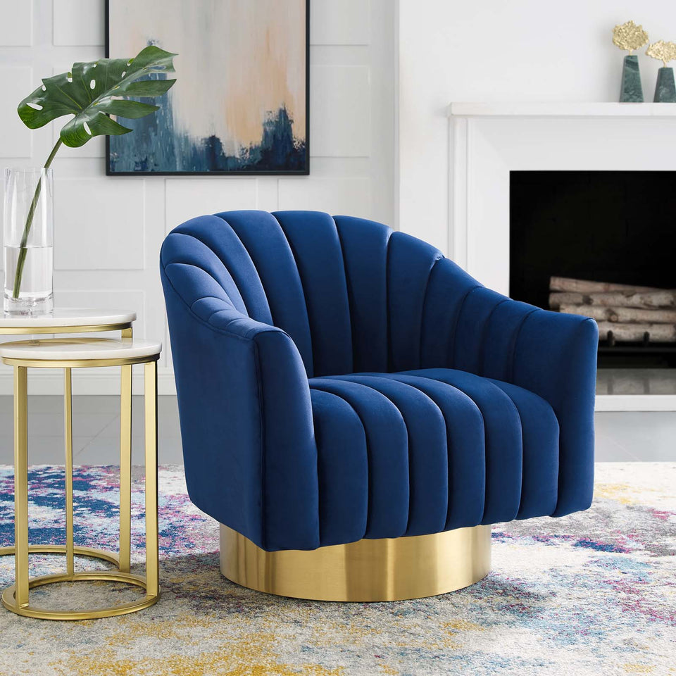 Buoyant Vertical Channel Tufted Accent Lounge Performance Velvet Swivel Chair.