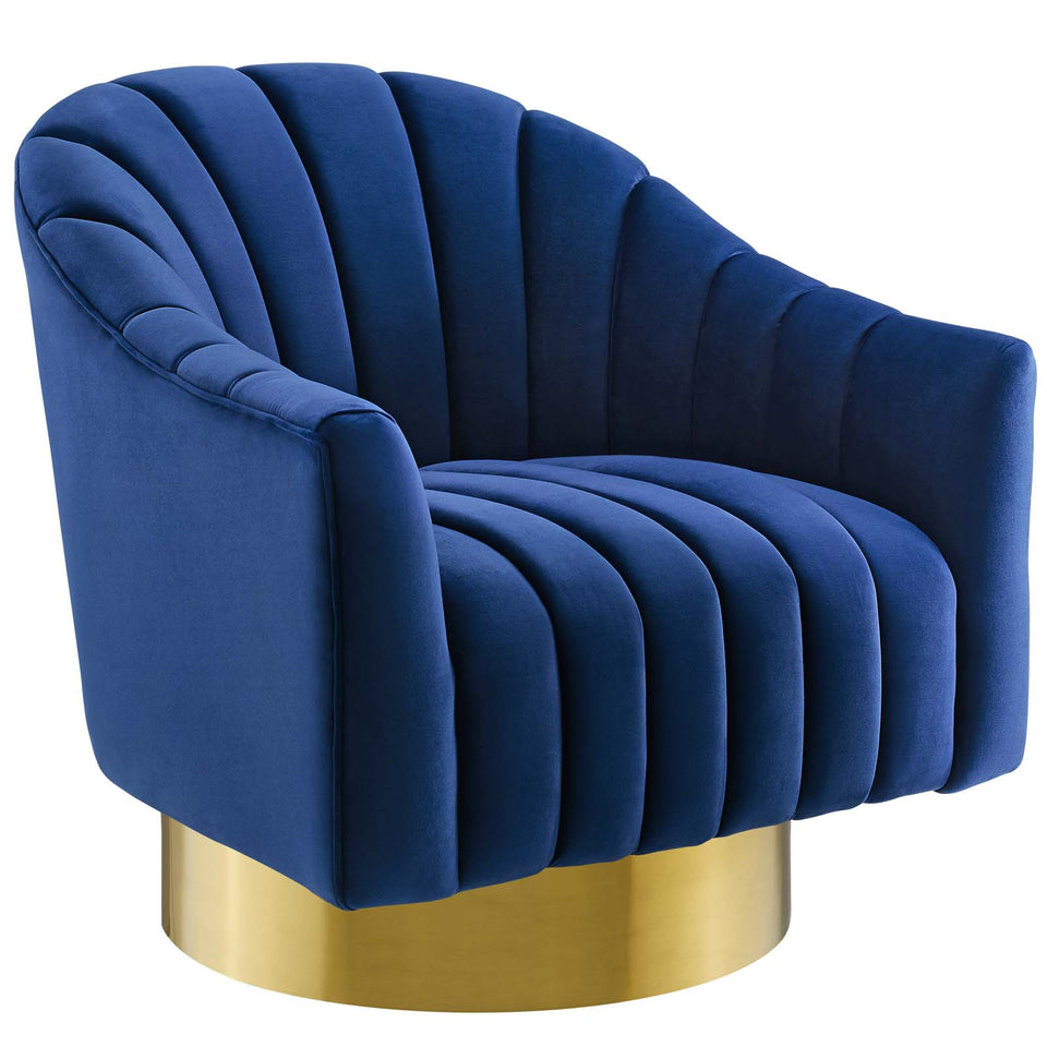 Buoyant Vertical Channel Tufted Accent Lounge Performance Velvet Swivel Chair.