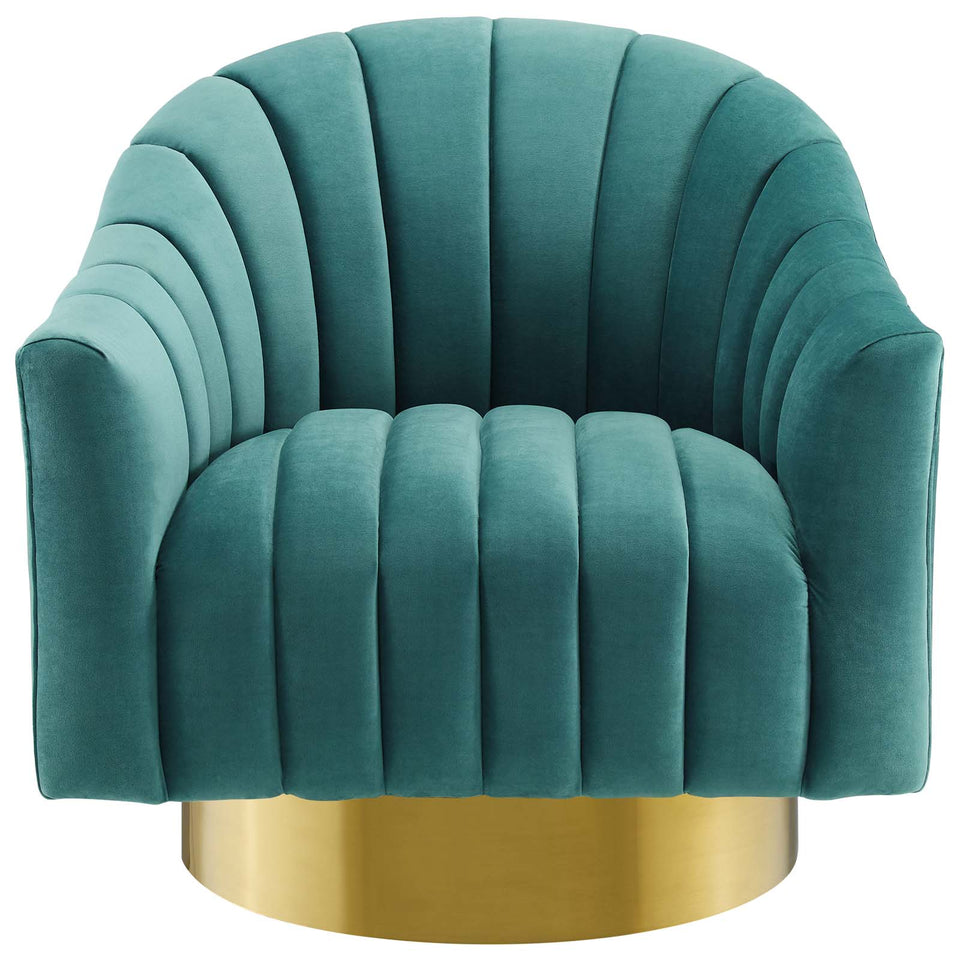 Buoyant Vertical Channel Tufted Accent Lounge Performance Velvet Swivel Chair.