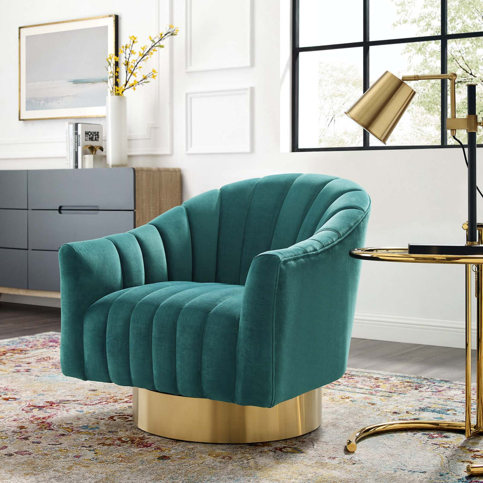 Buoyant Vertical Channel Tufted Accent Lounge Performance Velvet Swivel Chair.