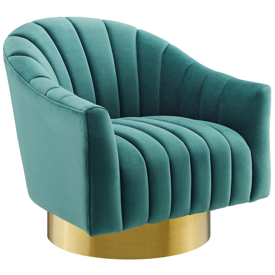 Buoyant Vertical Channel Tufted Accent Lounge Performance Velvet Swivel Chair.