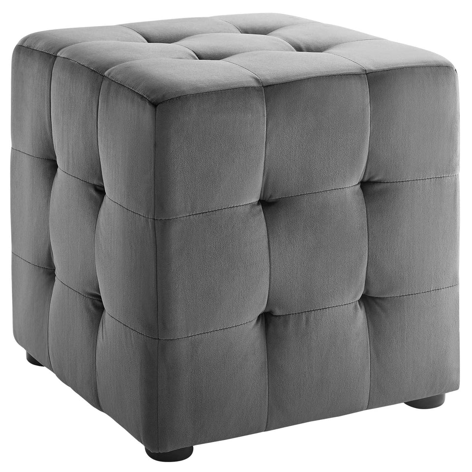 Contour Tufted Button Cube Performance Velvet Ottoman.