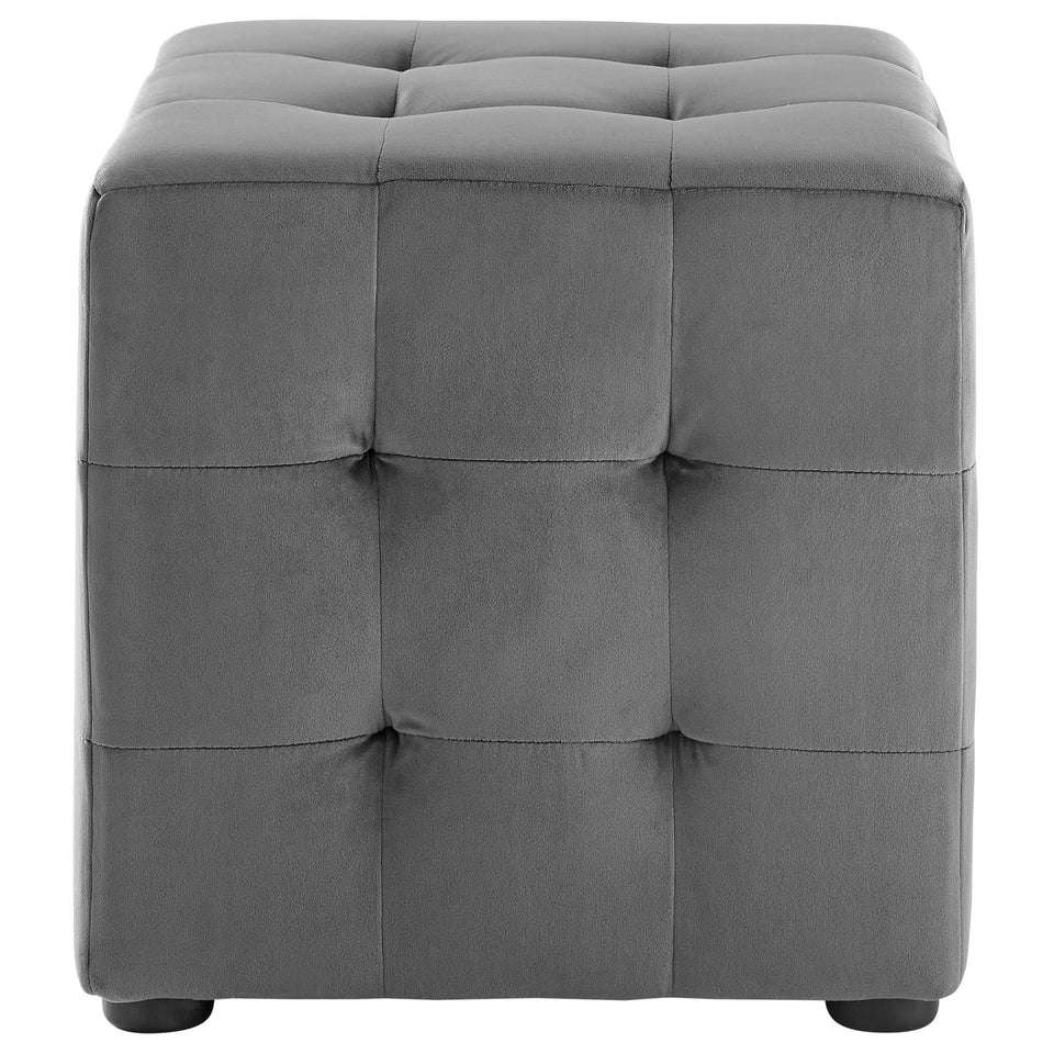 Contour Tufted Button Cube Performance Velvet Ottoman.