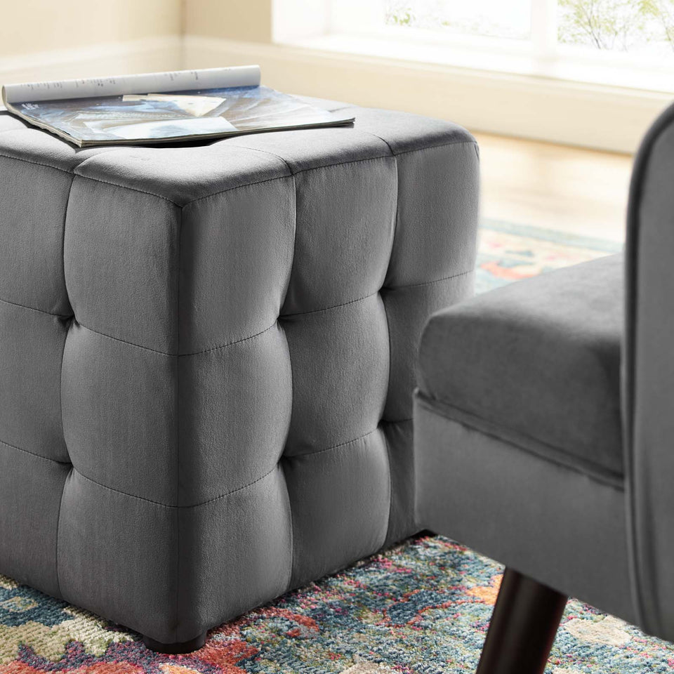 Contour Tufted Button Cube Performance Velvet Ottoman.