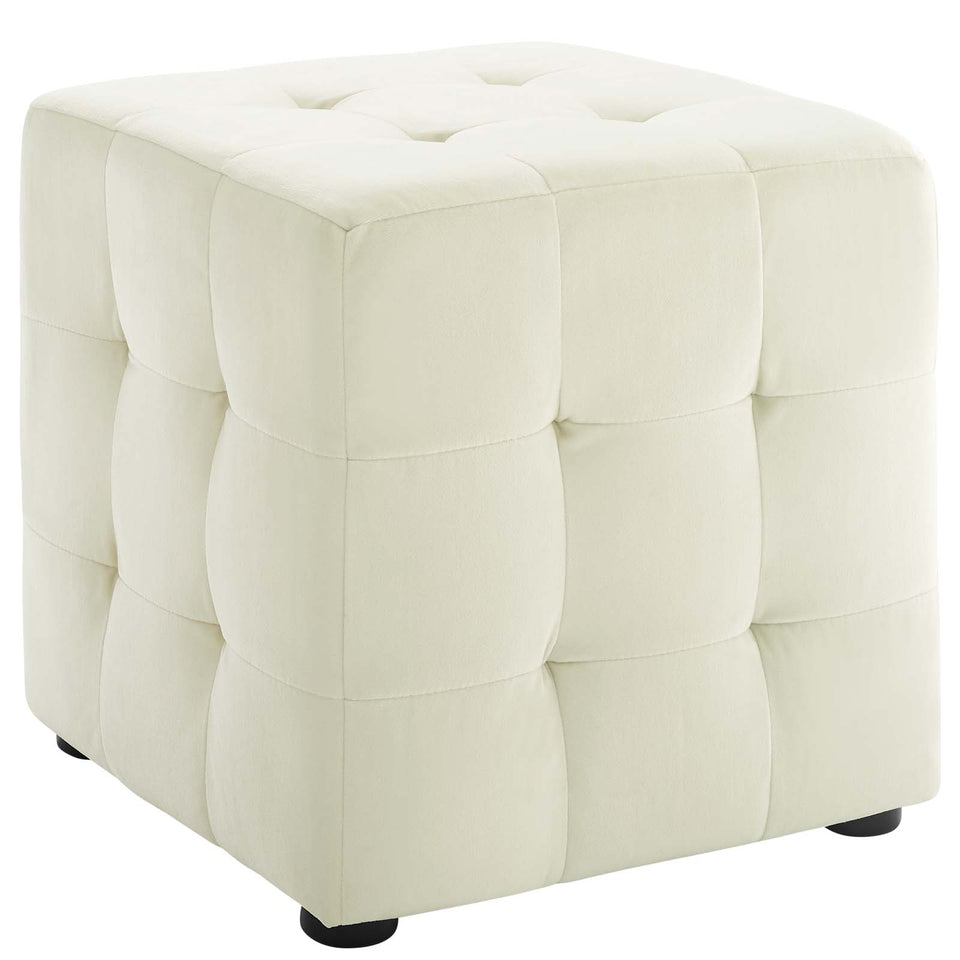 Contour Tufted Button Cube Performance Velvet Ottoman.