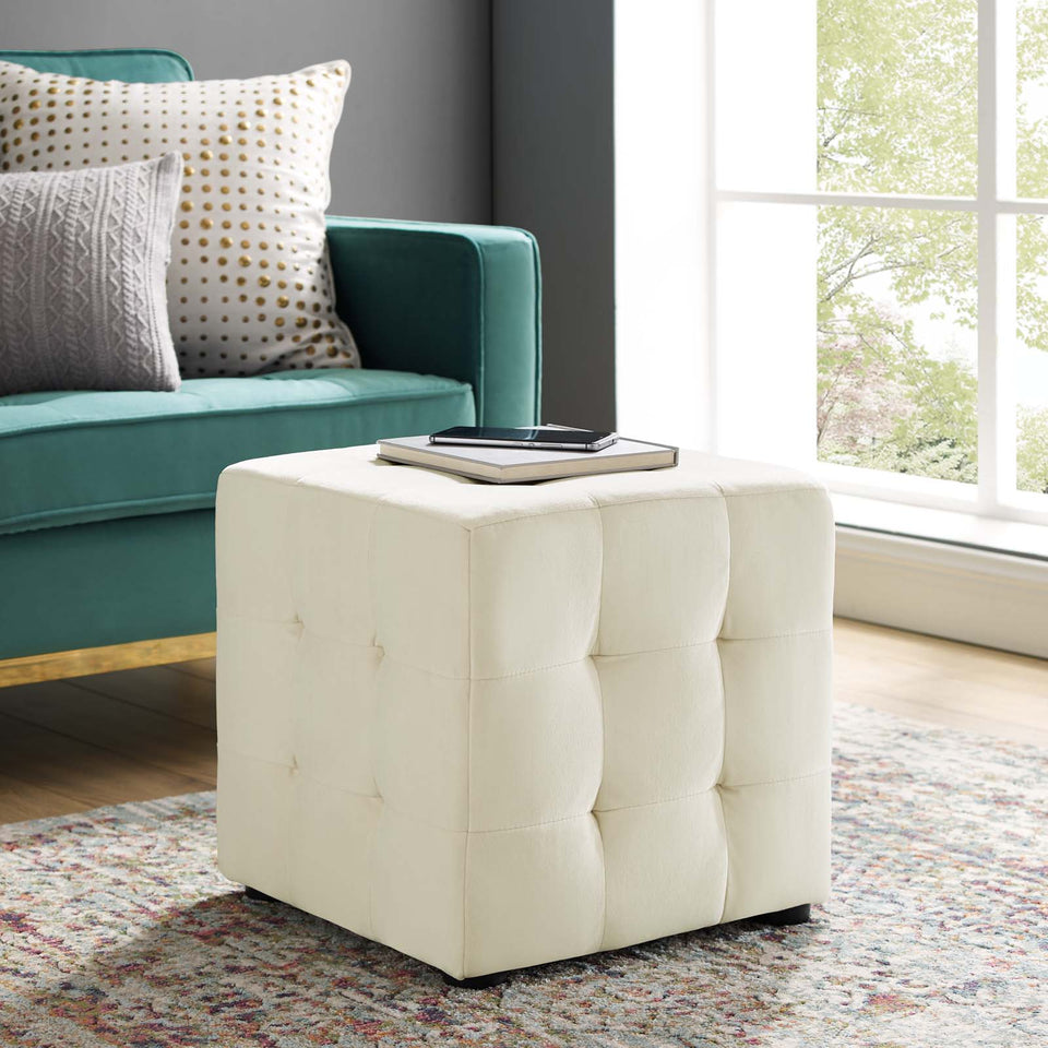 Contour Tufted Button Cube Performance Velvet Ottoman.