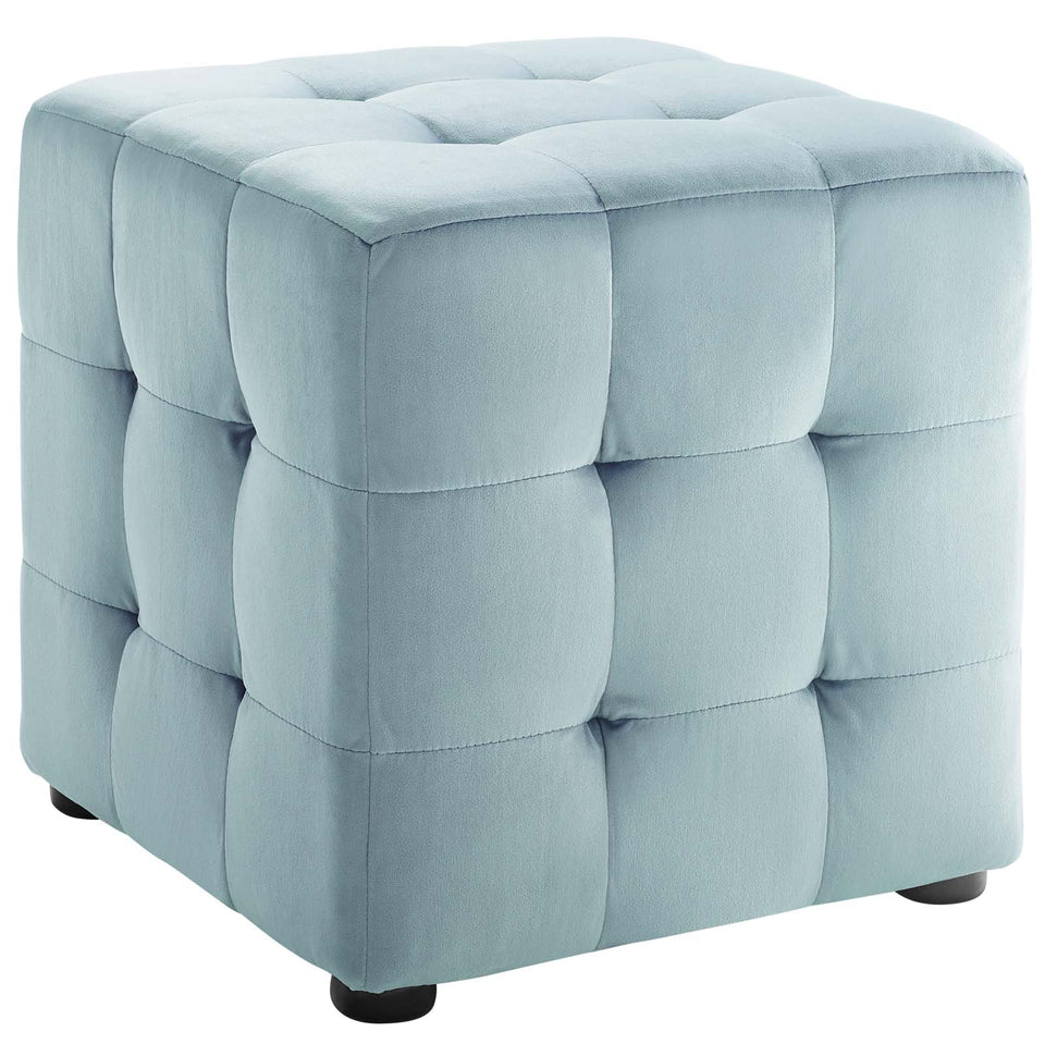 Contour Tufted Button Cube Performance Velvet Ottoman.