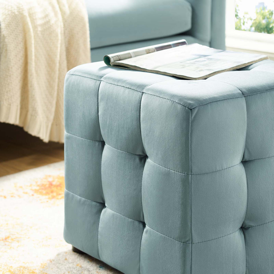 Contour Tufted Button Cube Performance Velvet Ottoman.