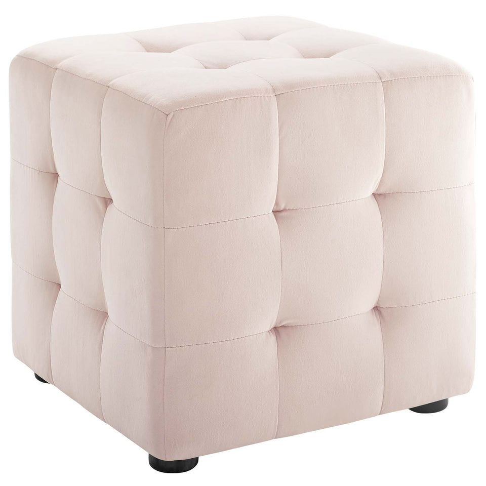 Contour Tufted Button Cube Performance Velvet Ottoman.
