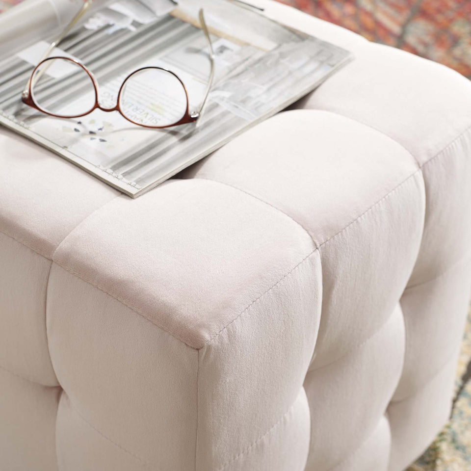 Contour Tufted Button Cube Performance Velvet Ottoman.