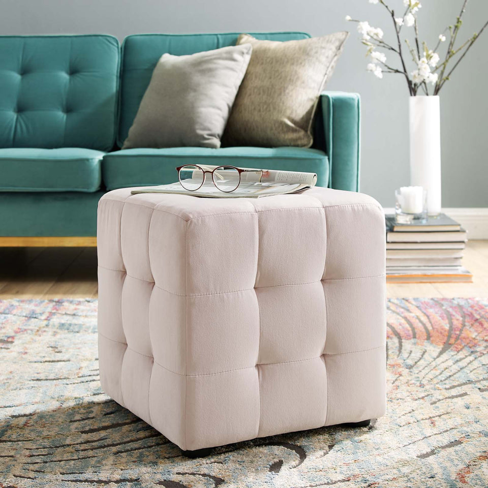 Contour Tufted Button Cube Performance Velvet Ottoman.