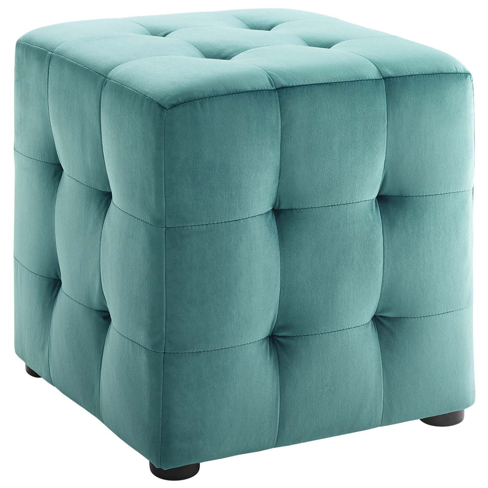 Contour Tufted Button Cube Performance Velvet Ottoman.