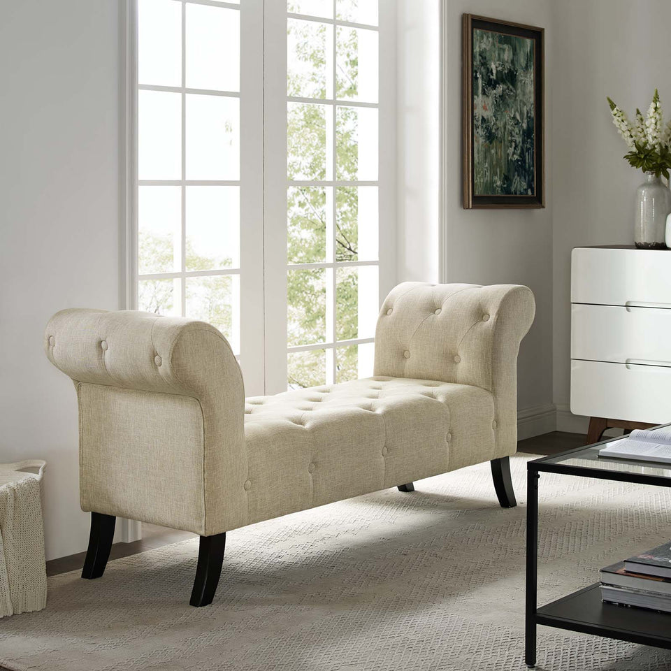 Evince Button Tufted Accent Upholstered Fabric Bench.