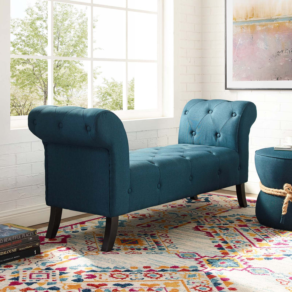 Evince Button Tufted Accent Upholstered Fabric Bench.