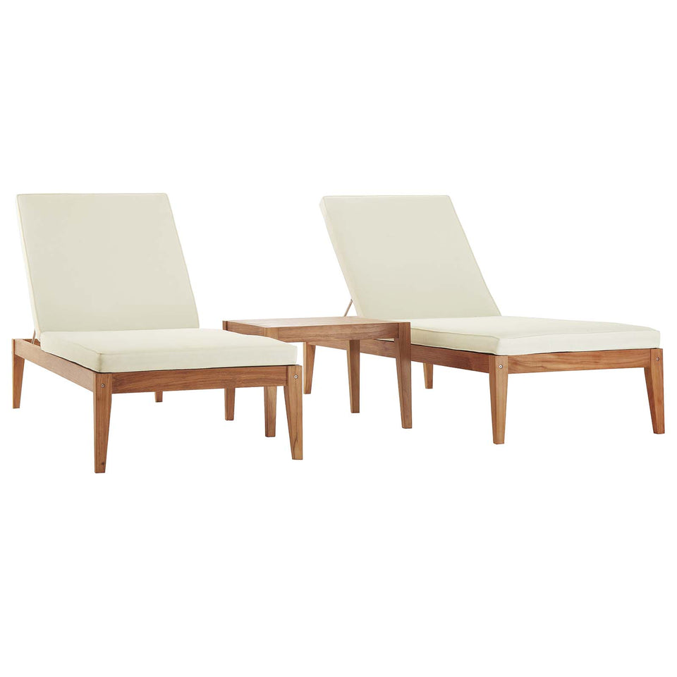 Northlake 3 Piece Outdoor Patio Premium Grade A Teak Wood Set in Natural White.