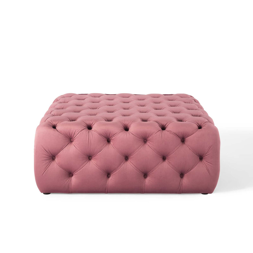 Anthem Tufted Button Large Square Performance Velvet Ottoman.