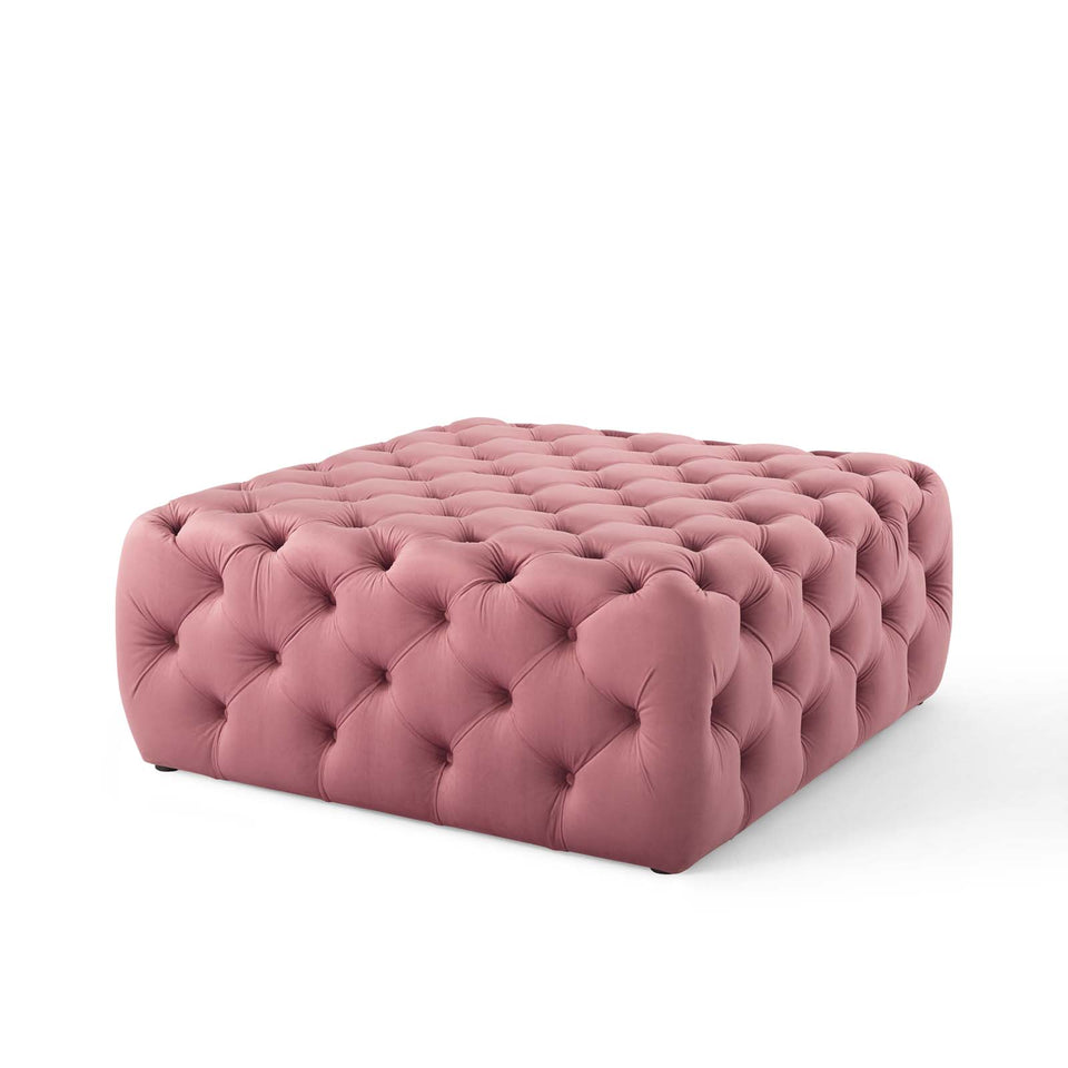 Anthem Tufted Button Large Square Performance Velvet Ottoman.
