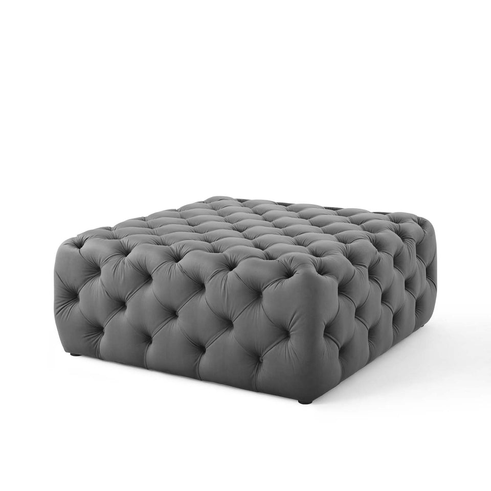 Anthem Tufted Button Large Square Performance Velvet Ottoman.