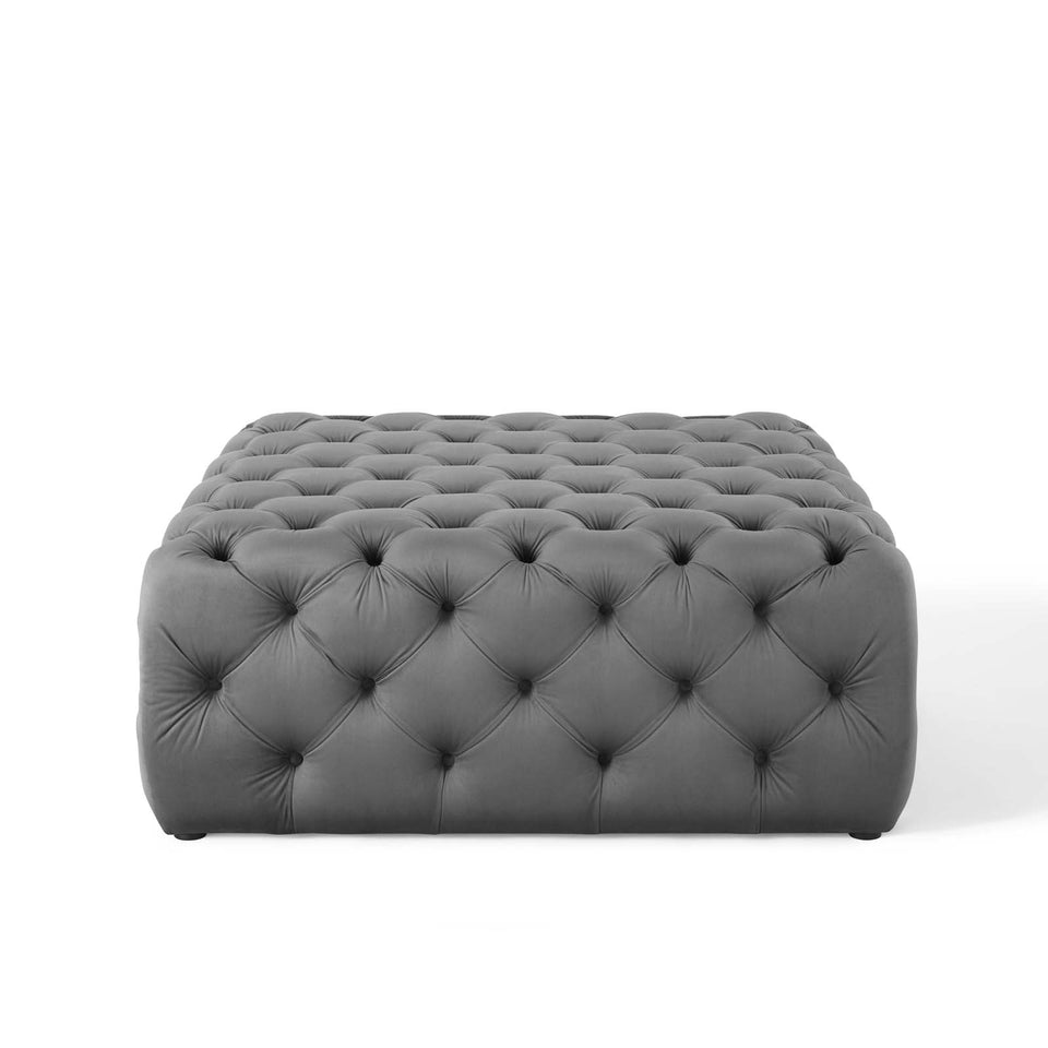 Anthem Tufted Button Large Square Performance Velvet Ottoman.