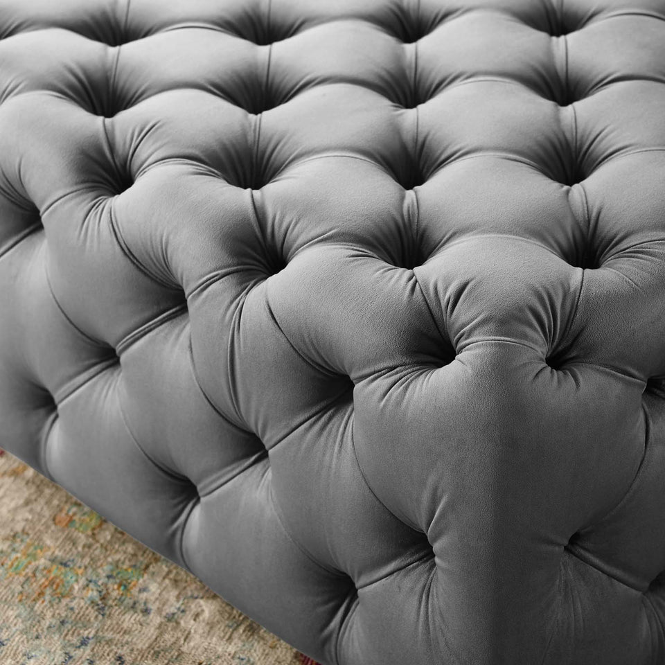 Anthem Tufted Button Large Square Performance Velvet Ottoman.