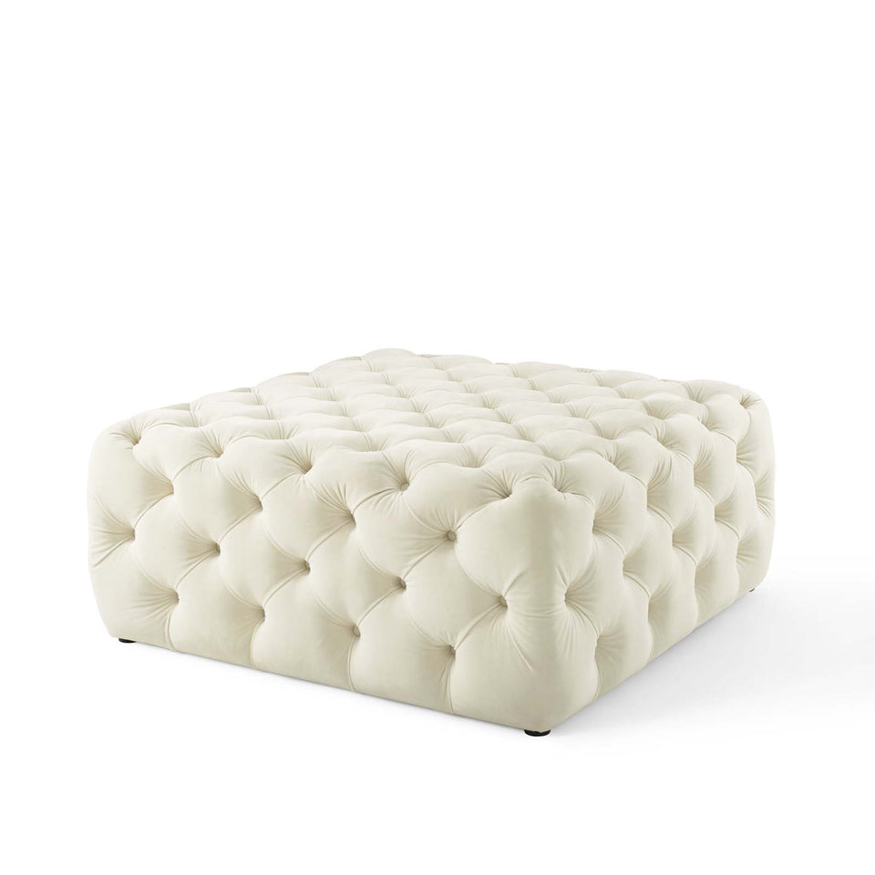Anthem Tufted Button Large Square Performance Velvet Ottoman.