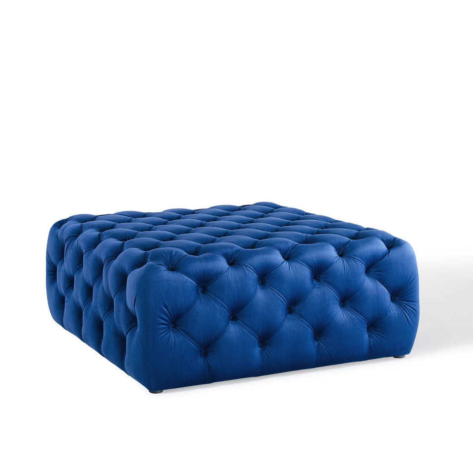 Anthem Tufted Button Large Square Performance Velvet Ottoman.