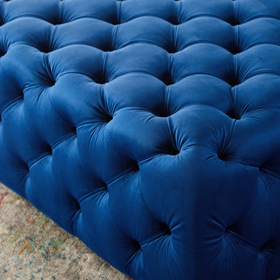 Anthem Tufted Button Large Square Performance Velvet Ottoman.