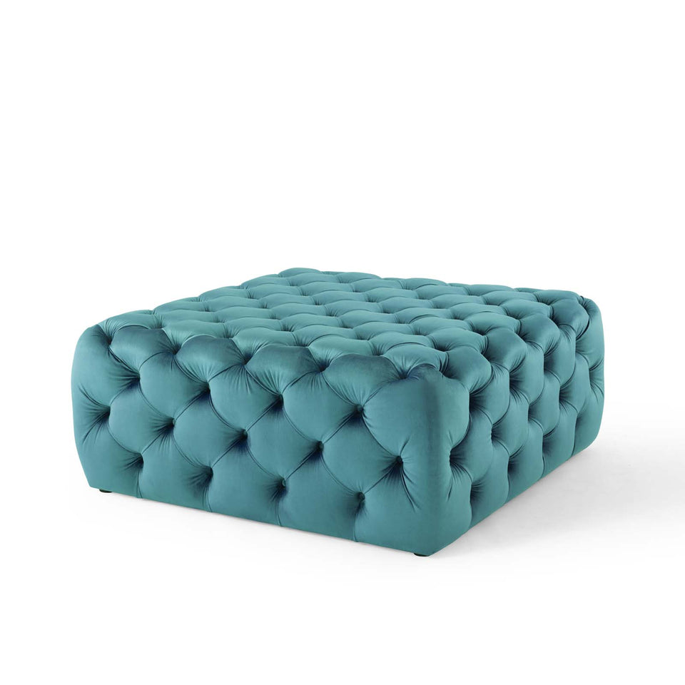 Anthem Tufted Button Large Square Performance Velvet Ottoman.