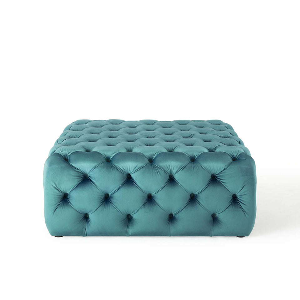 Anthem Tufted Button Large Square Performance Velvet Ottoman.