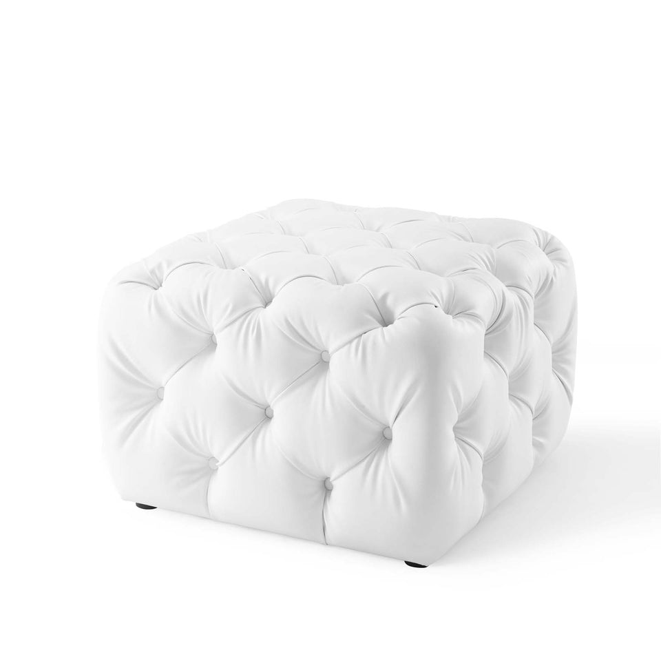 Anthem Tufted Button Square Faux Leather Ottoman in White.