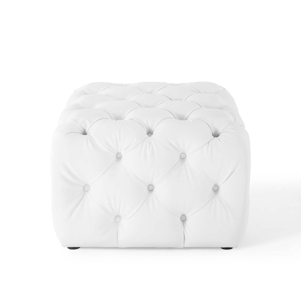 Anthem Tufted Button Square Faux Leather Ottoman in White.