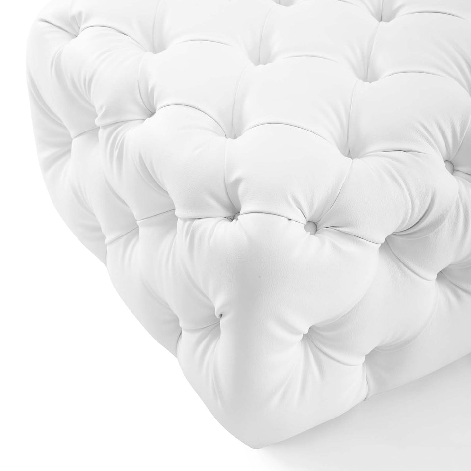 Anthem Tufted Button Square Faux Leather Ottoman in White.
