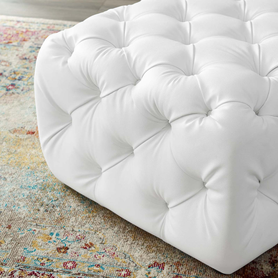 Anthem Tufted Button Square Faux Leather Ottoman in White.