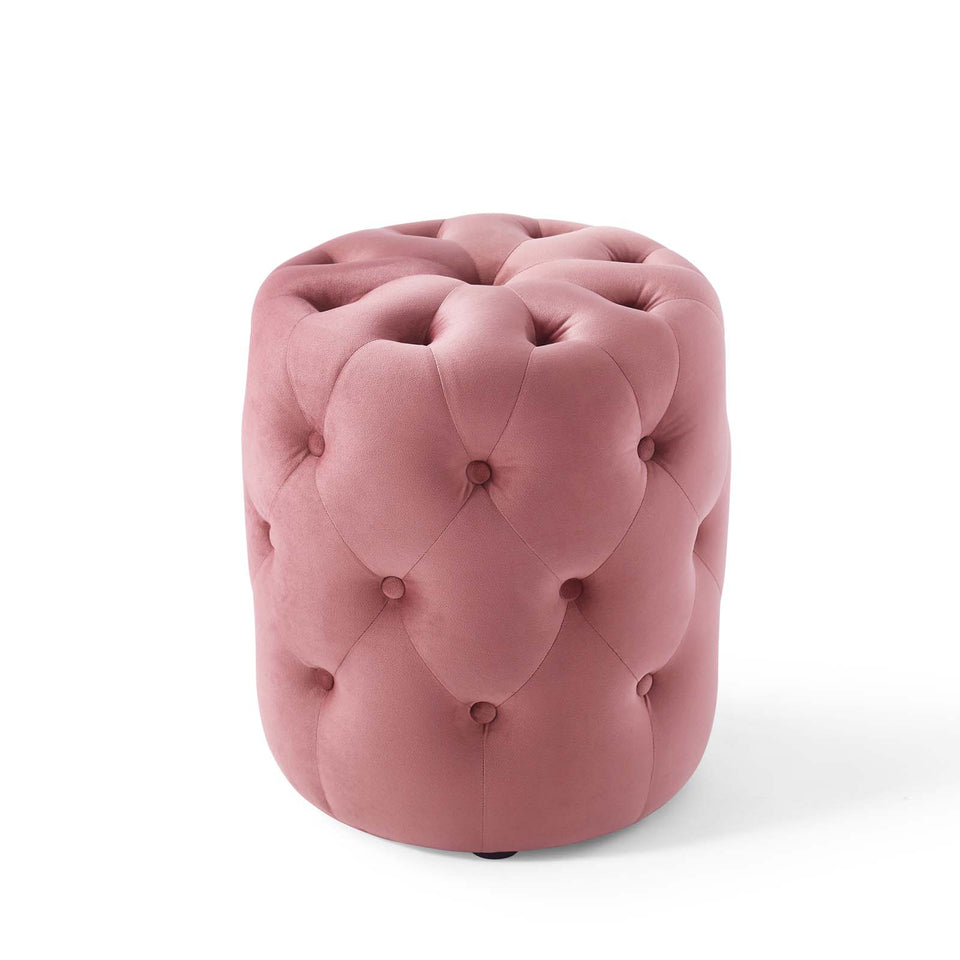 Anthem Tufted Button Round Performance Velvet Ottoman.