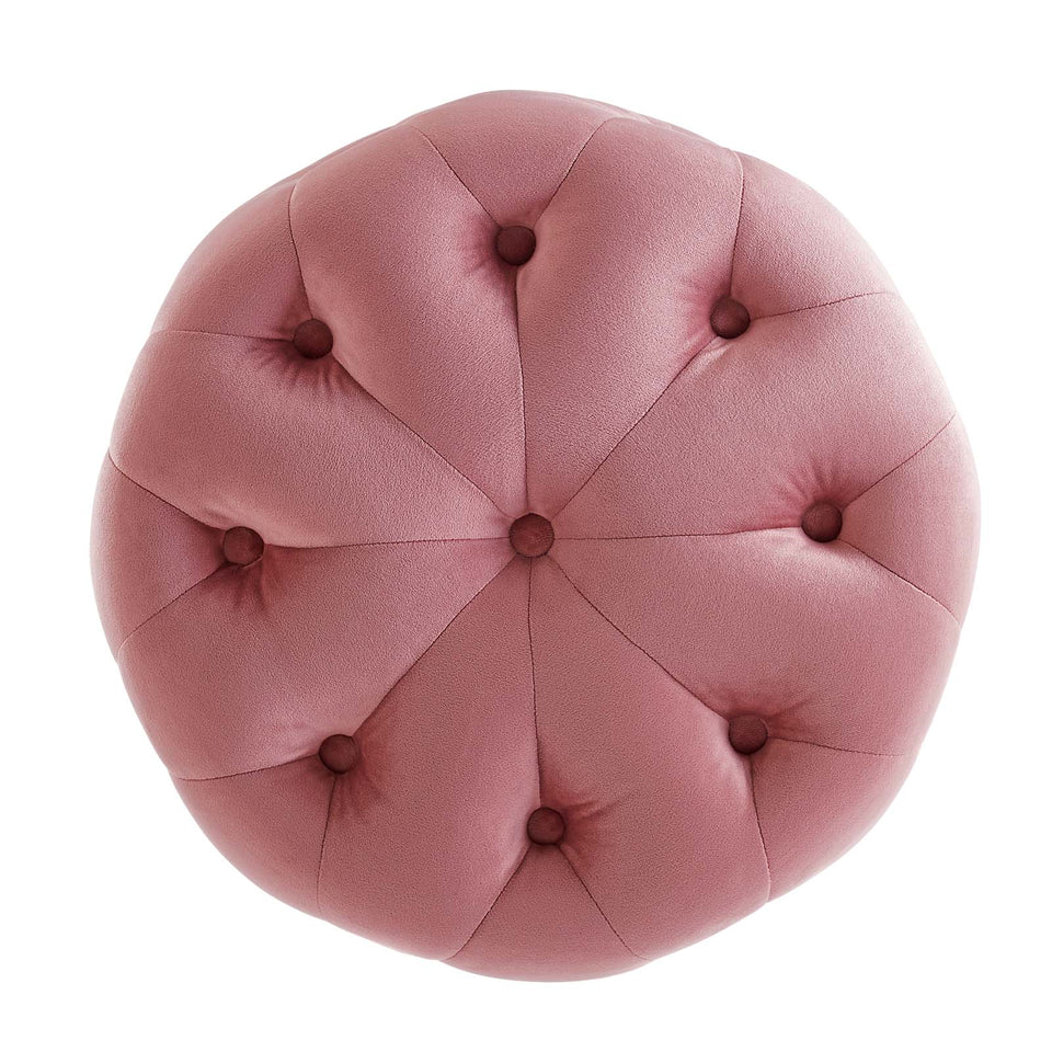 Anthem Tufted Button Round Performance Velvet Ottoman.