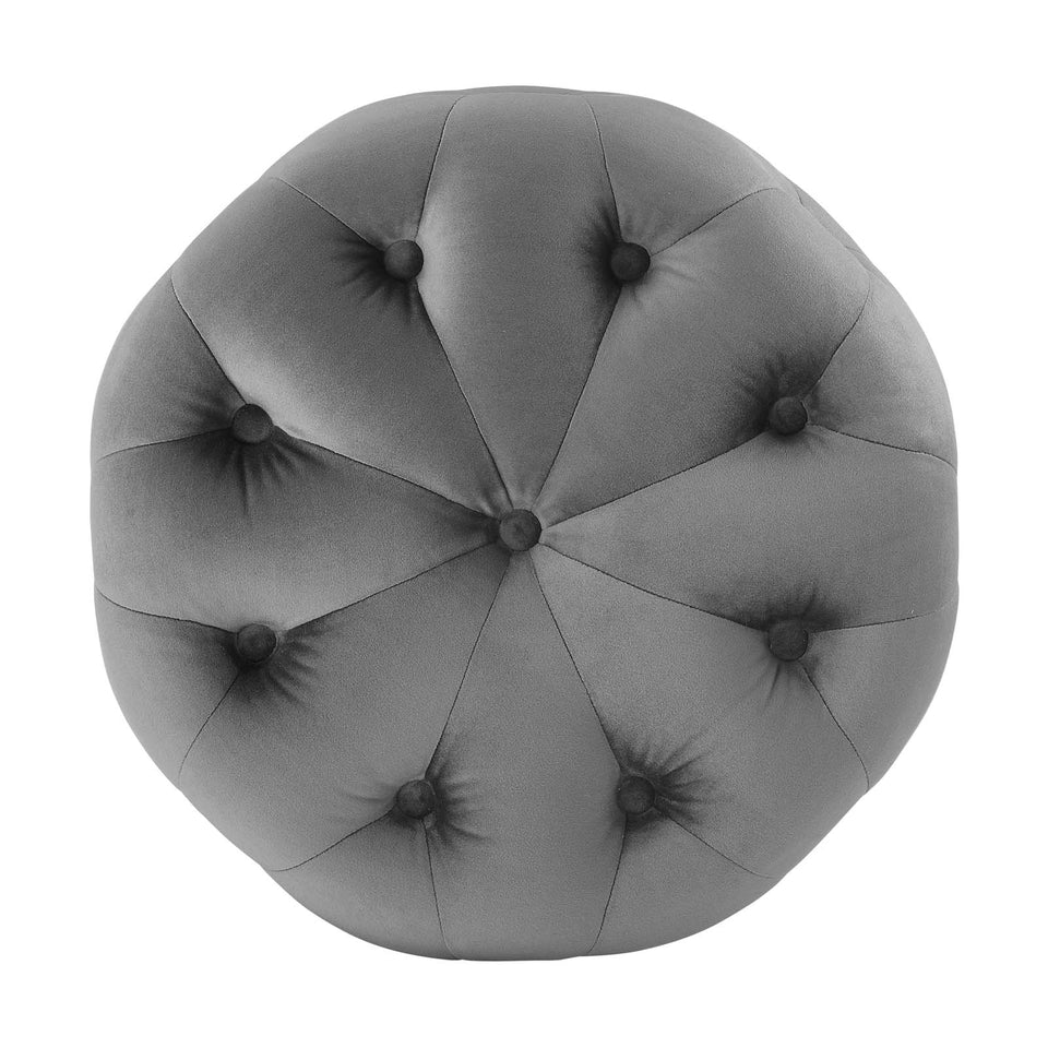 Anthem Tufted Button Round Performance Velvet Ottoman.