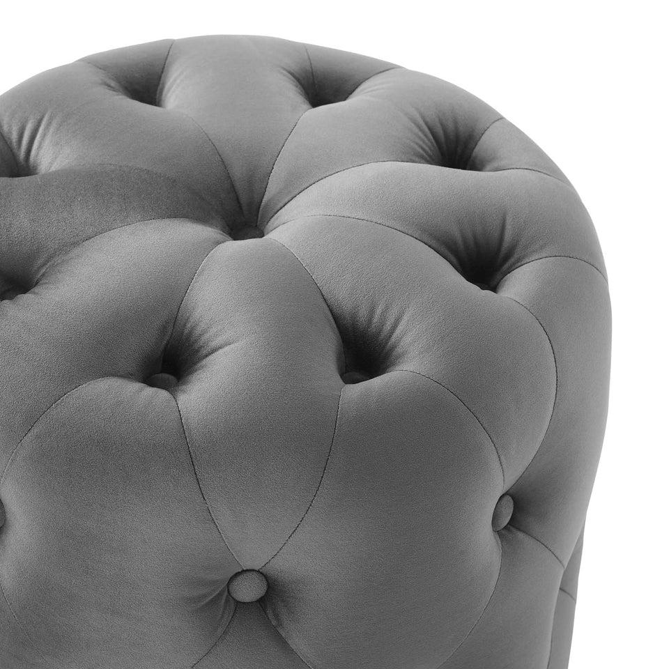 Anthem Tufted Button Round Performance Velvet Ottoman.